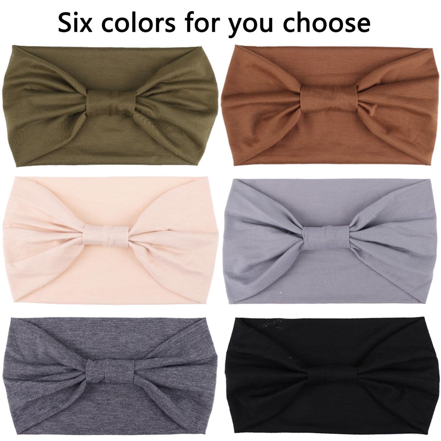 XTREND Wide Headbands Non Slip Stretch Fashion Hair Headband Boho Head Bands Women's Hair Band Turban Workout Hairband Girls Accessories 6 Pcs（Black，Coffee，Beige，Dark gray，Light gray，Military green）