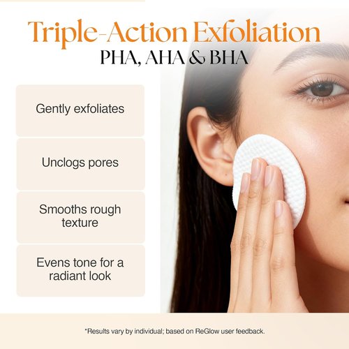 ReGlow EpiClear Toner Pads - Exfoliating Facial Pads with PHA, AHA, BHA & Niacinamide | Hydrating Pore Care - 60 Count