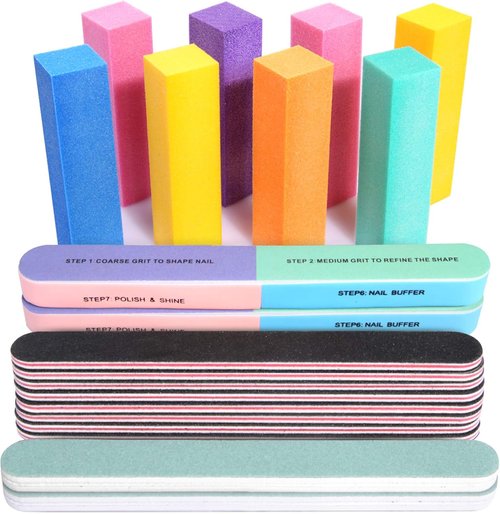FANDAMEI Nail File Kit - 20PCS Professional Buffers & 7-Way Files for Perfect Manicure | 100/180 Grit
