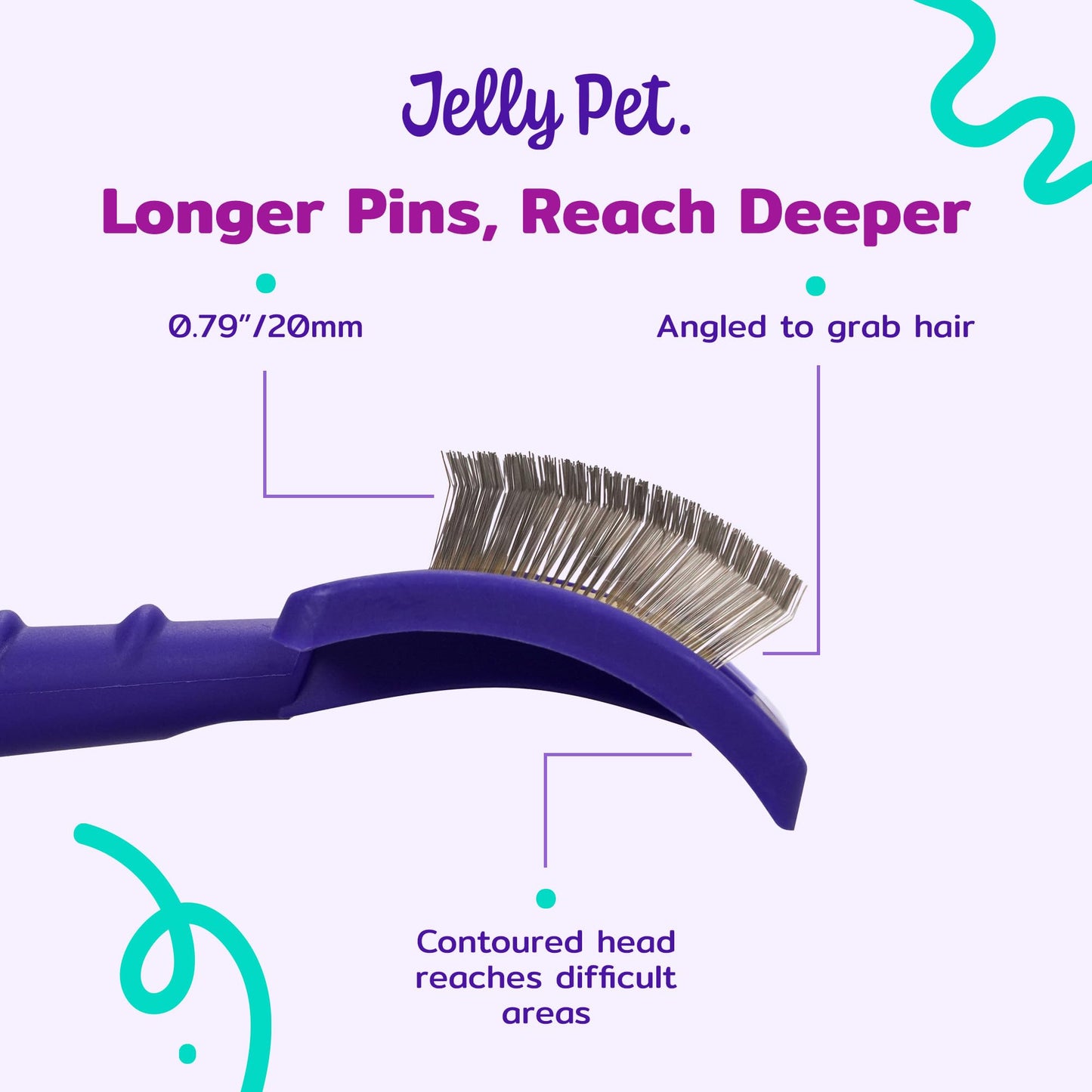 Jelly Pet Universal Slicker Brush for Dogs, Dog Grooming Brush, Remove Tangles/Dead Undercoat, Tuffer Than Tangles, Doodle Huskie Sheep Dog Golden Retriever German Shepherd, Soft Pin, Purple, Large