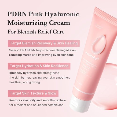 Medicube Salmon DNA PDRN Pink Hyaluronic Moisturizing Cream - Blemish Relief & Hydration | Restores Elasticity & Glow | 50ml / 1.69 fl. oz.