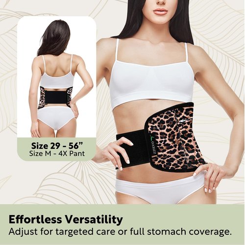 OASIZZ Premium Reusable Castor Oil Pack Wrap for Stomach (5-Piece, 29-56", Cheetah) Plush 100% Double Brushed Cotton Flannel Interior Layers, Dark Fabric Hides Stains, Leak-Resistant Adjustable Design