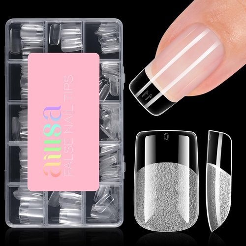 AILLSA Short Square Nail Tips - Half Matte False Nail Tips 15 Sizes 240pcs Pre-filed Nails Tips, Fake Tips Press on Nails for Home Salon Daily Nail Art