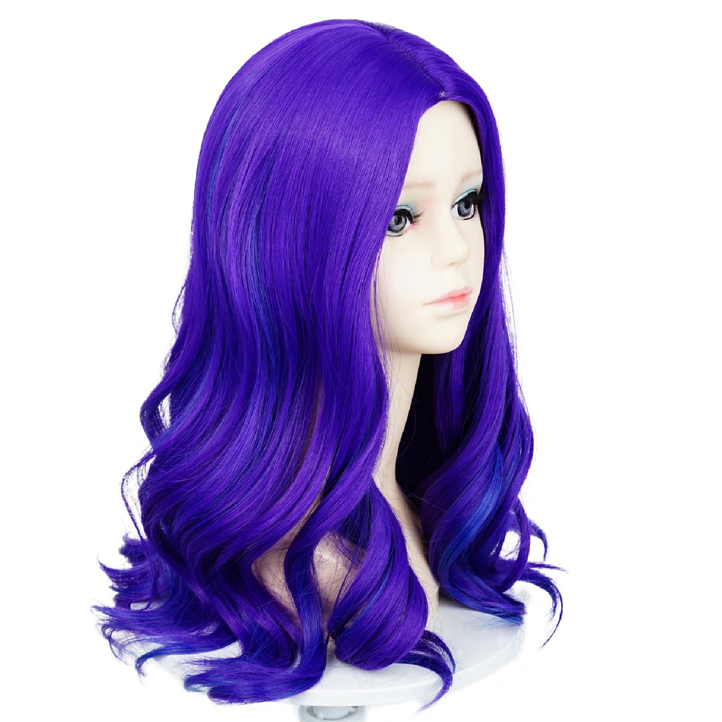 Long Purple Mixed Blue Wavy Wig for Kids Girls Toddlers, Middle Parting Heat Resistant Synthetic Hair Wig for Halloween Costume Party Cosplay