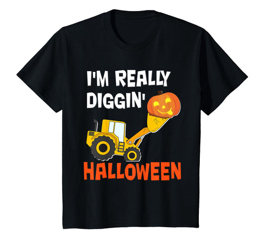 Kids Toddler Boy Diggin Halloween Shirt - Pumpkin Face it Tractor T-Shirt