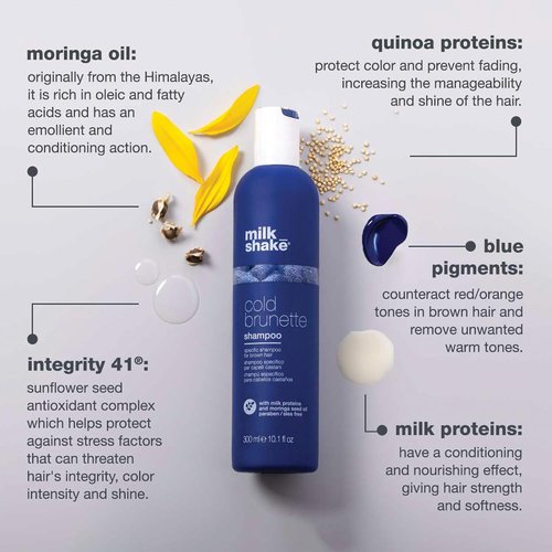Milk_Shake Cold Brunette Shampoo - Toning Shampoo with Blue Pigment | Strengthens, Boosts Shine & Extends Color | SLS/SLES-Free