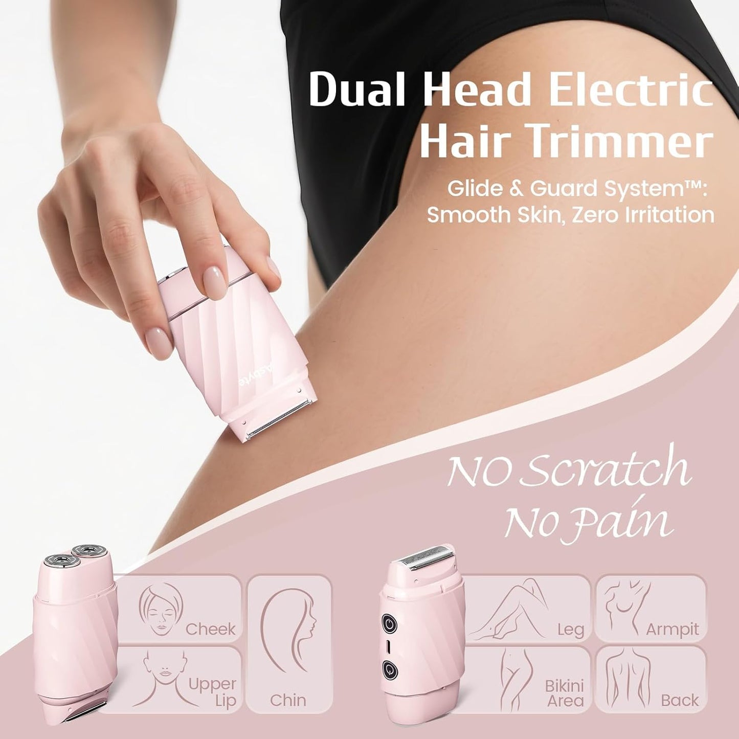 Skiennix 4-In-1 Electric Razor for Women - Rechargeable Cordless Bikini Trimmer & Facial Hair Remover, Pink