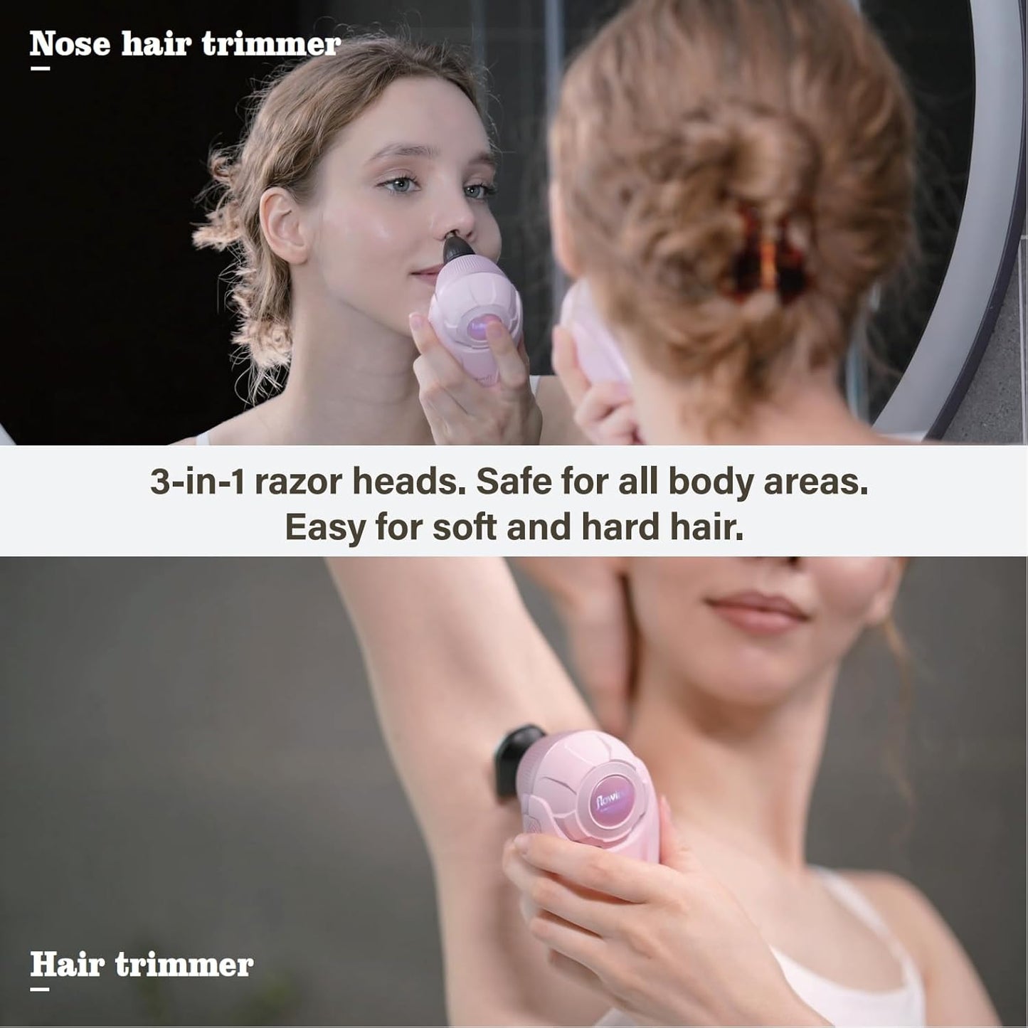 Skiennix 3-in-1 Electric Razor for Women - Painless Bikini Trimmer & Body Shaver | IPX7 Waterproof, Pink