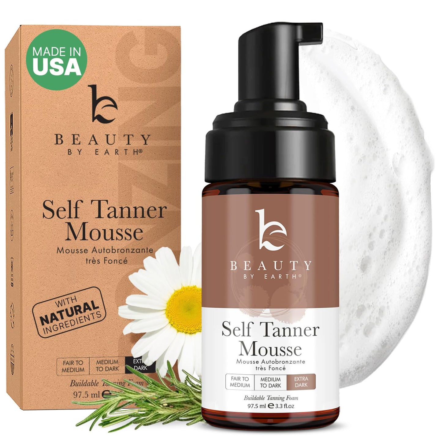 Skiennix Self Tanner Mousse - Ultra Dark Foam with Natural Ingredients for Streak-Free Tan | USA Made