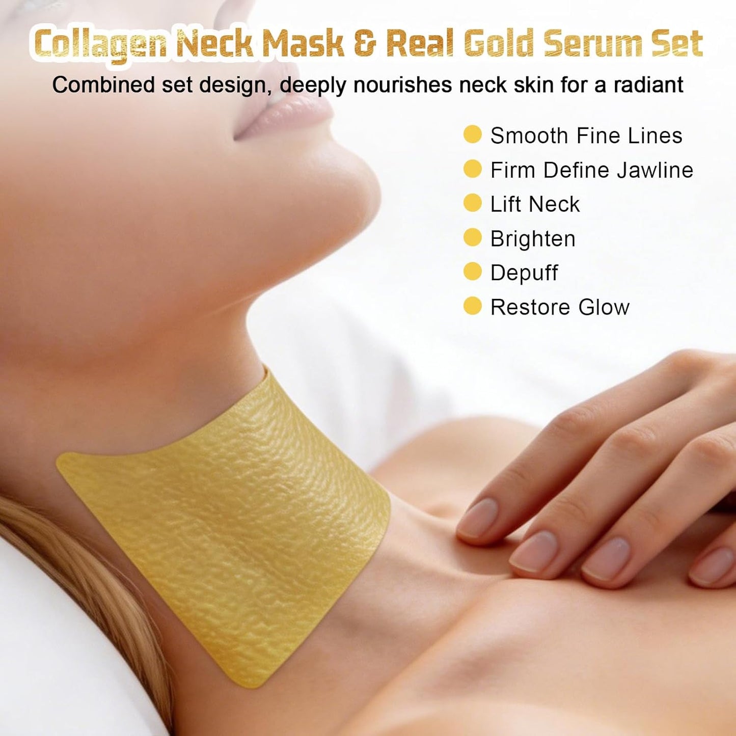 Z:SEA Collagen Cream Neck Mask & 98% Real Gold Serum Set - 2-Step Anti-Aging Treatment for Crepey Skin, Firming & Hydrating, 5Ct
