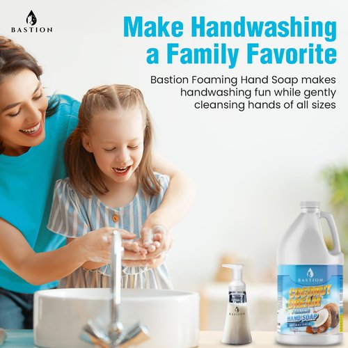 Bastion Antibacterial Foaming Hand Soap - Coconut Dream Scent - 64 oz Refill Jug | Non-Toxic & Made in the USA