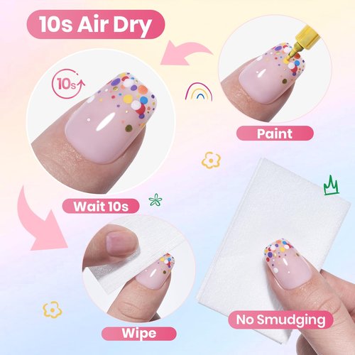 Beetles 12 Colors Nail Art Pens, 0.5mm Fine Line Nail Polish Pens Quick Air Drying Acrylic Paint Markers for Nails Art Design Painting Dotting Liner Brush, DIY Home & Salon Manicure Tools