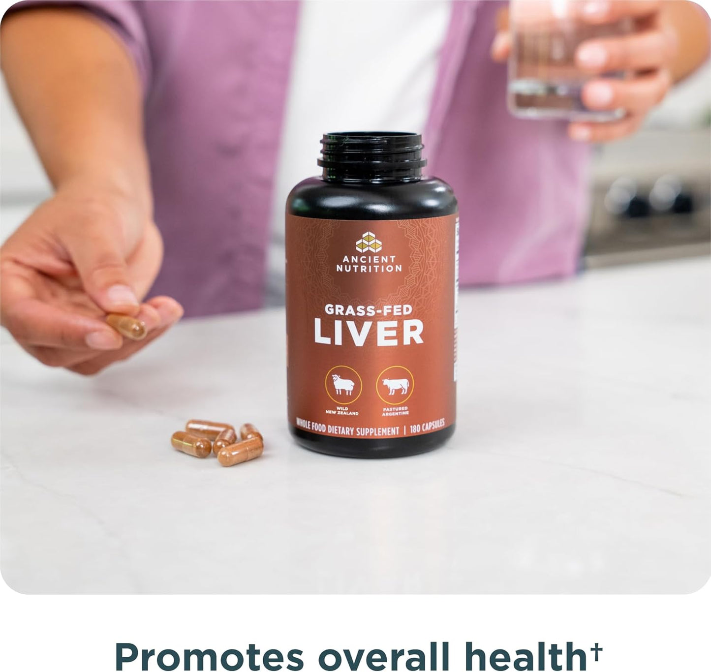 Ancient Nutrition Organ Supplements - Grass-Fed Beef & Lamb Liver Complex Capsules | 180 Ct for Healthy Blood & Gut Support