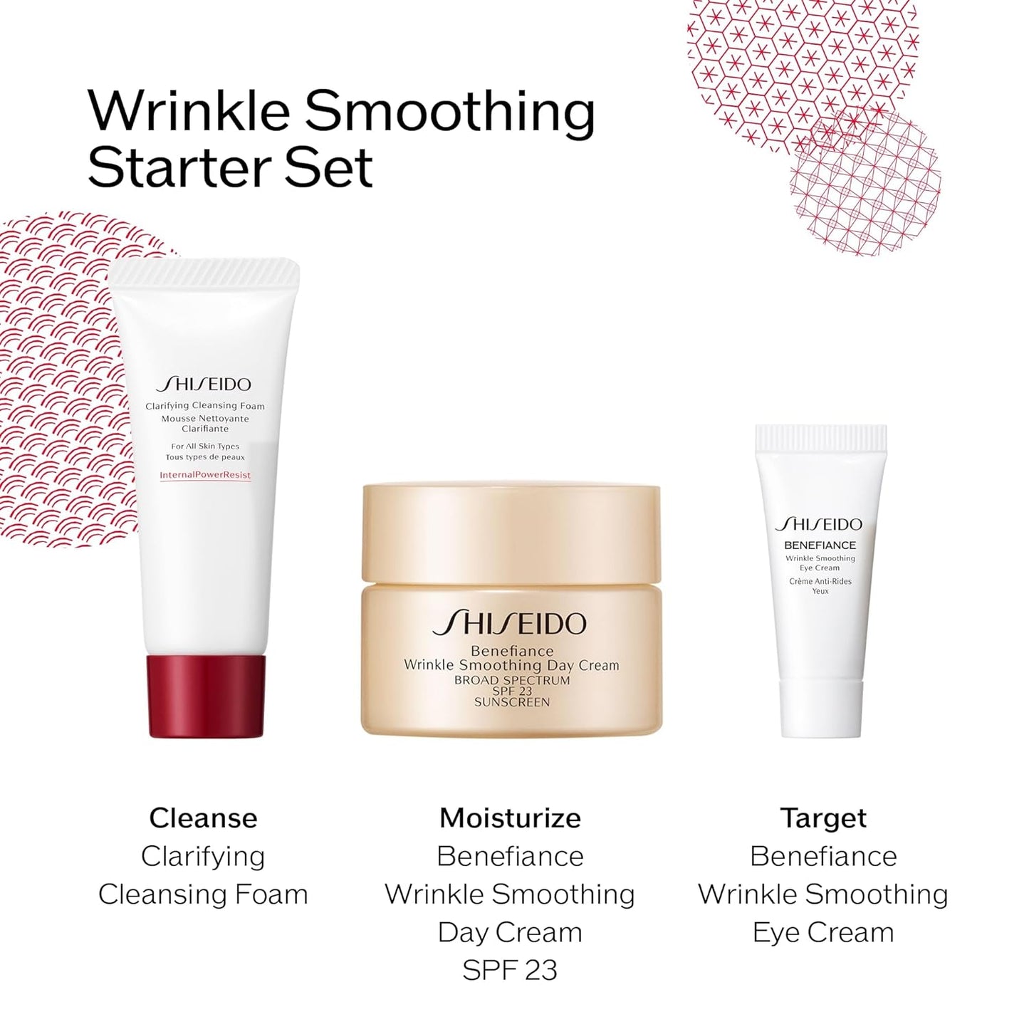 Shiseido Benefiance Wrinkle Smoothing Starter Set - Day Cream SPF 23, Cleansing Foam & Eye Cream