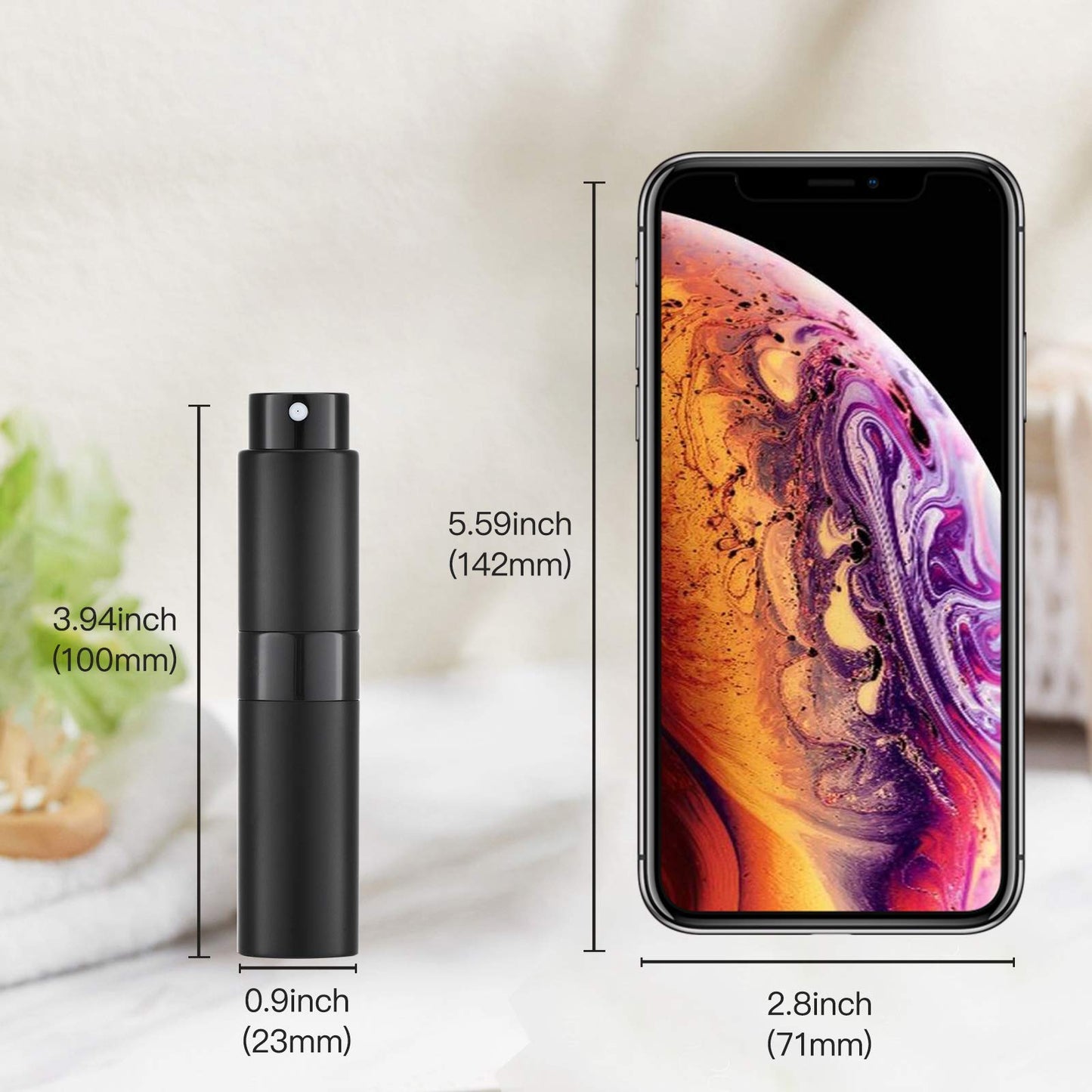 Tekson 8ml Travel Perfume Atomizer Refillable, Mini Cologne Spray Bottle Empty, Small Aftershave Portable Sprayer for Liquid Dispenser (Black&Grey)