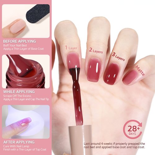 GAOY Jelly Nude Gel Nail Polish, 16ml Sheer Nautral Gel Polish, UV Light Cure for Nail Art DIY, Color 1305