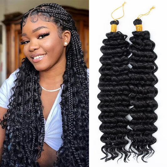 Ocean Wave Crochet Hair 22 Inch 2 Packs Deep Wave Crochet Hair Extensions For Black Women Synthetic Wave Crochet Braiding Hair Boho Box Braids (1B, 22inch, 2pack)