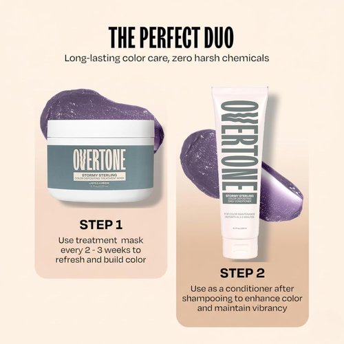 Overtone Semi-Permanent Hair Color Conditioner - Stormy Sterling, 8 oz | Nourishing, Damage-Free Formula with Shea Butter & Coconut Oil
