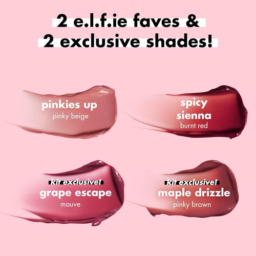 e.l.f. Glossy Lip Stain Kit - Long-Lasting Sheer Color & Gloss Finish | Vegan, 4 Shades