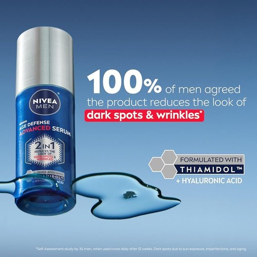 NIVEA MEN Age Defense Face Serum - Fast-Absorbing Formula with Thiamidol & Hyaluronic Acid, 1 Fl Oz