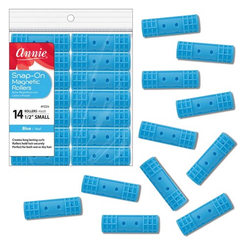 Annie Snap-On Magnetic Hair Rollers - Small 1/2 Inch, Secure Hold Without Pins - Blue, 14 Count