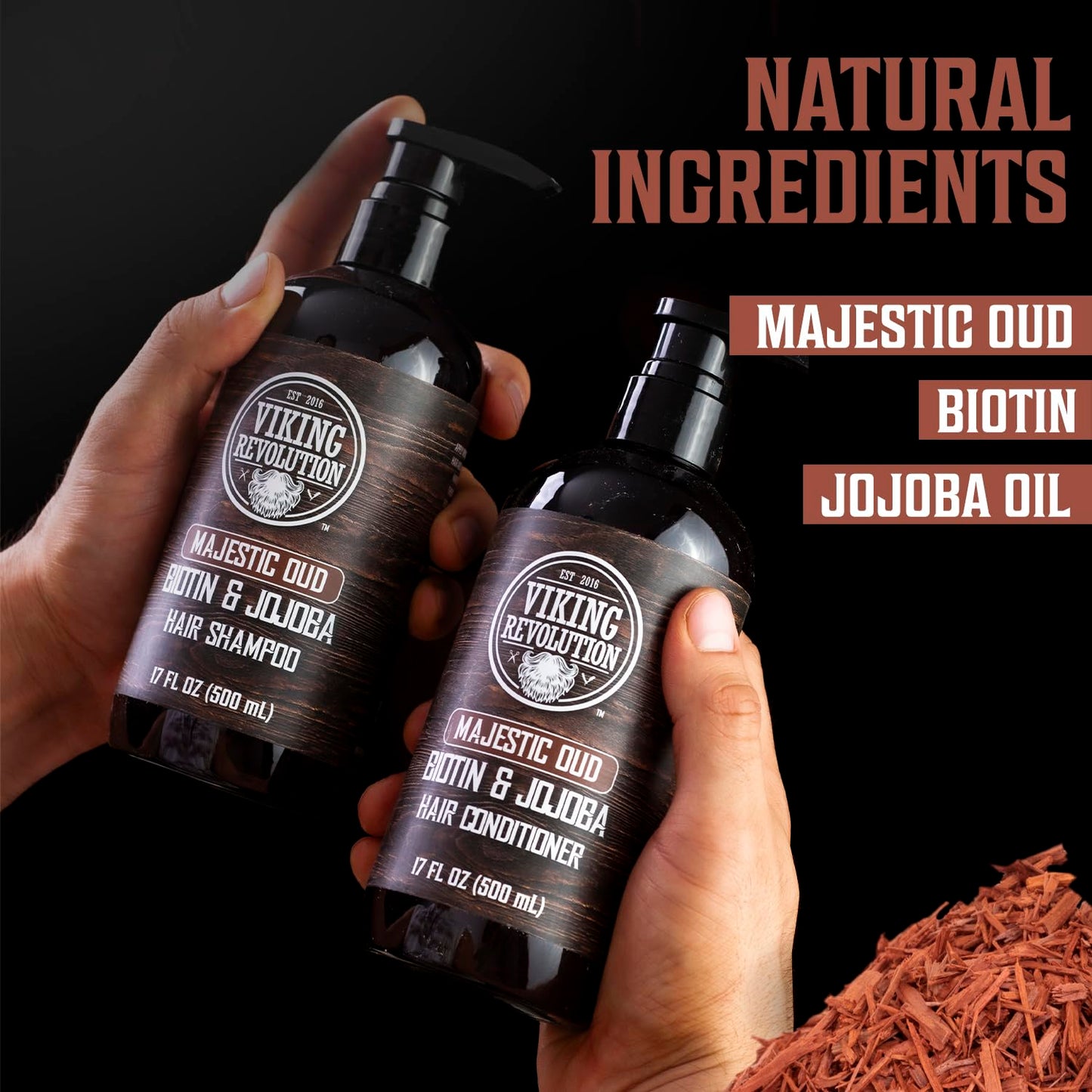 Viking Revolution Majestic Oud Men's Shampoo & Conditioner Set - Biotin & Jojoba Oil for Thinning Hair (17 oz)