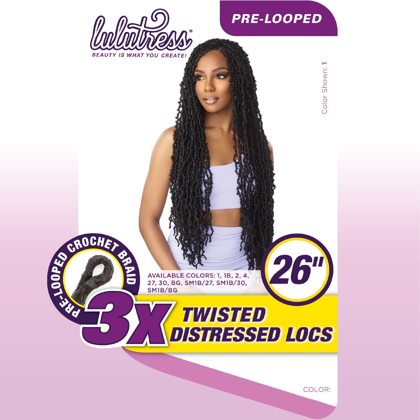 Sensationnel Lulutress Crochet Braiding hair - DIY hair style hair extensions - 3X Twisted DISTRESSED Locs 26 Inch (1 Pack, SM1B/BG)