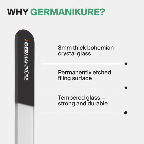 GERMANIKURE Glass Nail File - Professional Crystal Nail File in Suede Sleeve for Natural Nails | Perfect Manicure & Pedicure Tool