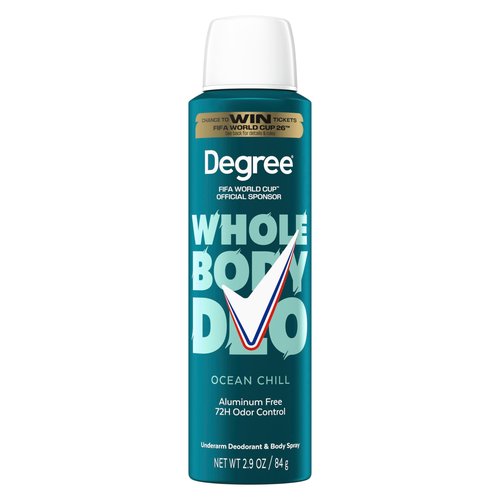 Degree Men Whole Body Deodorant Spray Ocean Chill Scent, Aluminum Free 72H Odor Protection 2.9 FO