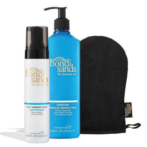 Bondi Sands Tan + Maintain Kit - Light/Medium Self Tanning Foam, Mitt & Gradual Tanning Milk for Lasting Glow