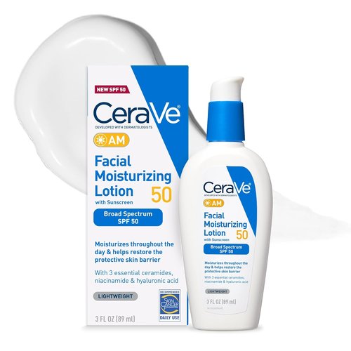 CeraVe AM Facial Moisturizing Lotion SPF 50 - Non-Greasy Face Moisturizer with Hyaluronic Acid & Niacinamide | 3 Oz