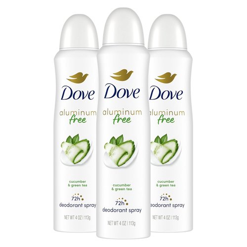 Dove Aluminum-Free Deodorant Spray for Women - Cucumber & Green Tea | 72-Hour Odor Protection, 4 oz (3 Count)