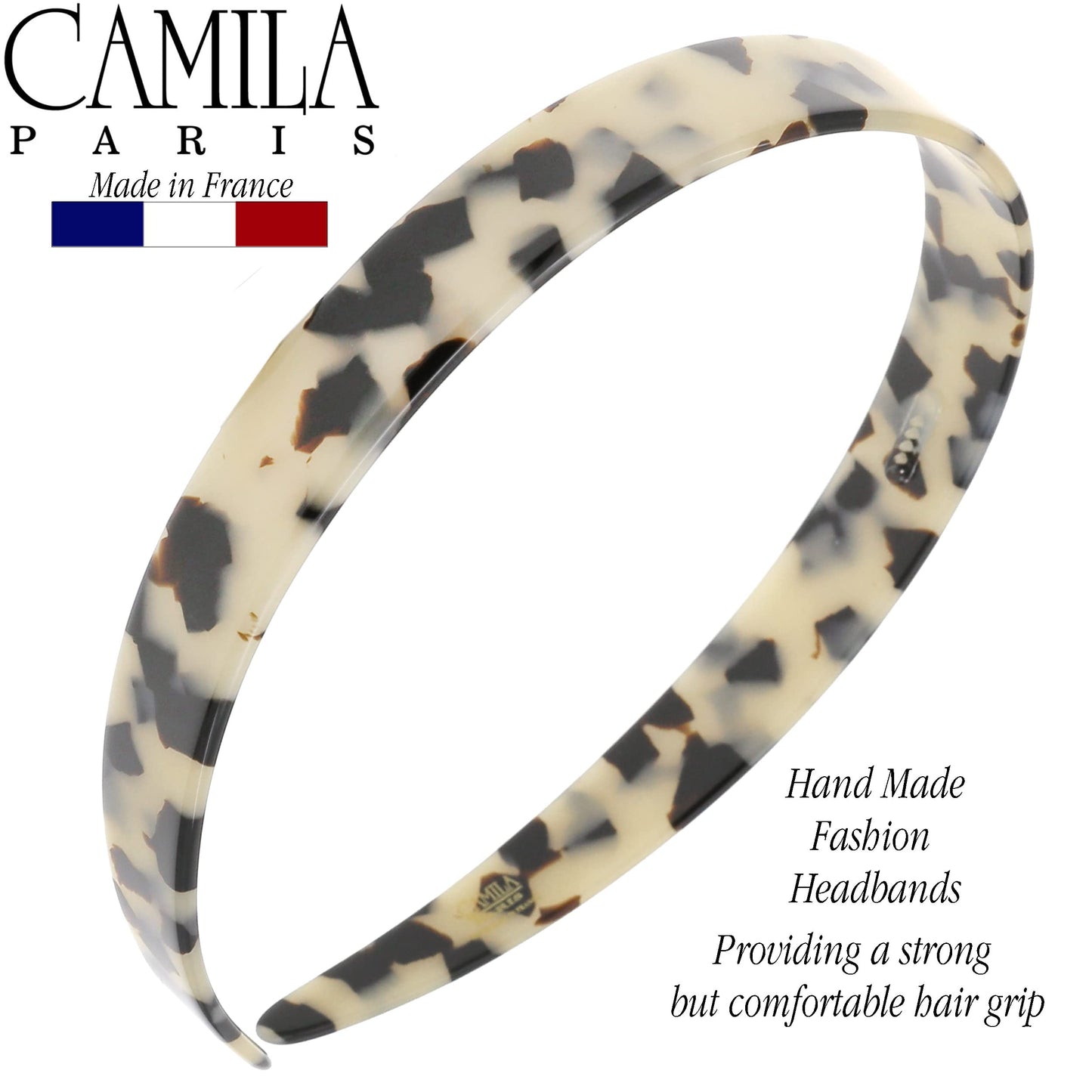 Camila Paris CP3467 French Headband for Women, Handmade White Tokyo, Strong Hold Grip Women's Hair Band, Ligth and Very Flexible, No Slip and Durable Styling Girls Hair Accessories, Made in France