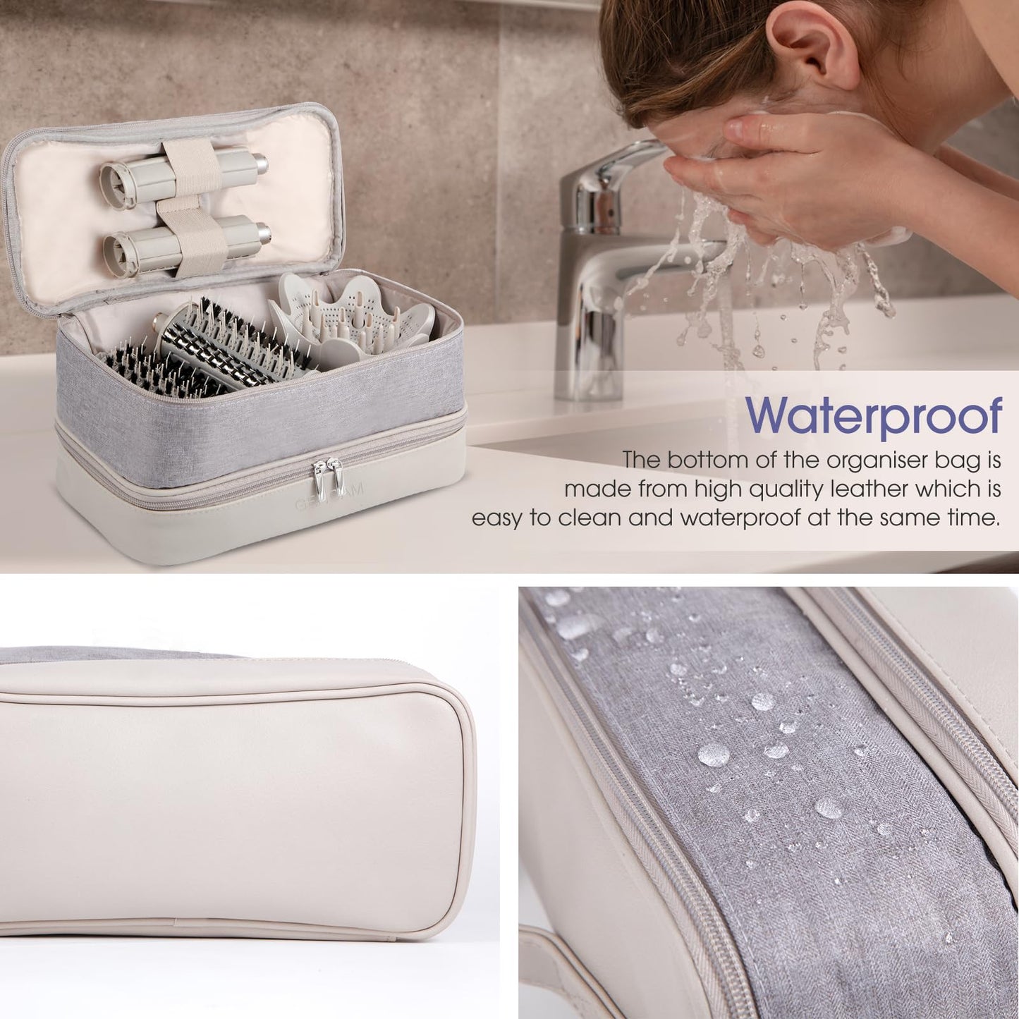 GENCAM Double-Layer Carrying Case for Shark Flexstyle, Travel Case for Shark SpeedStyle, Storage Organizer bag for Shark Flexstyle FlexFusion/Dyson Airwrap Styler and Attachments (light gray)