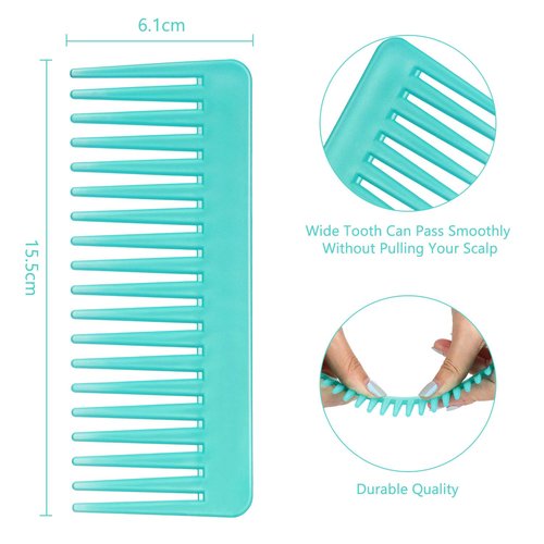 Patelai Wide Tooth Comb - Large Hair Detangler for Curly & Wet/Dry Hair | No Handle, White & Cyan