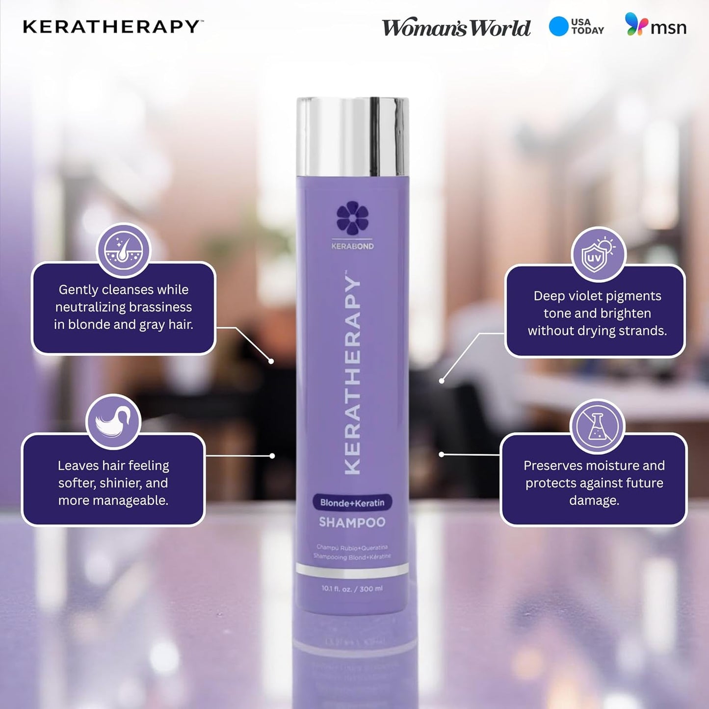 KERATHERAPY Violet Toning Shampoo - Keratin Infused for Blonde, Silver & Highlighted Hair | 10.1 fl. oz.