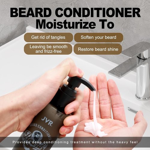 JVR Beard Wash & Conditioner - Organic Coconut & Aloe Formula for Soft, Shiny Beards (6.7oz)