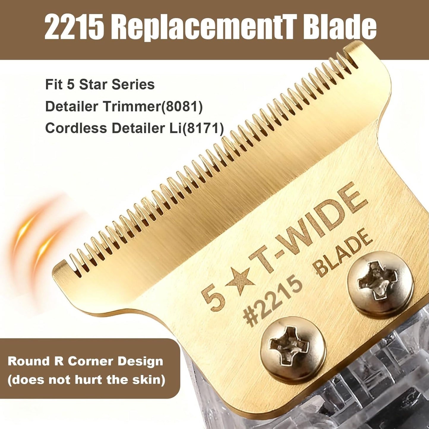 Wahl Professional 2215 T Wide Blades - Adjustable Trimmer Blade for 5 Star Series 8081 & 8171 | Gold Finish