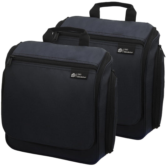 D&D Hanging Travel Toiletry Bag for Men and Women – Cosmetics, Makeup and Toiletries Organizer Kit with 10 Compartments, XXL Metal Swivel Hook, Water-Resistant Nylon