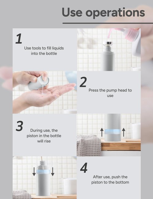 Airless Pump Bottles Travel: Lotion Dispenser for Small Size - Empty Shampoo Containers - Mini Vacuum Jar for Cream - 1 oz Plastic Gray