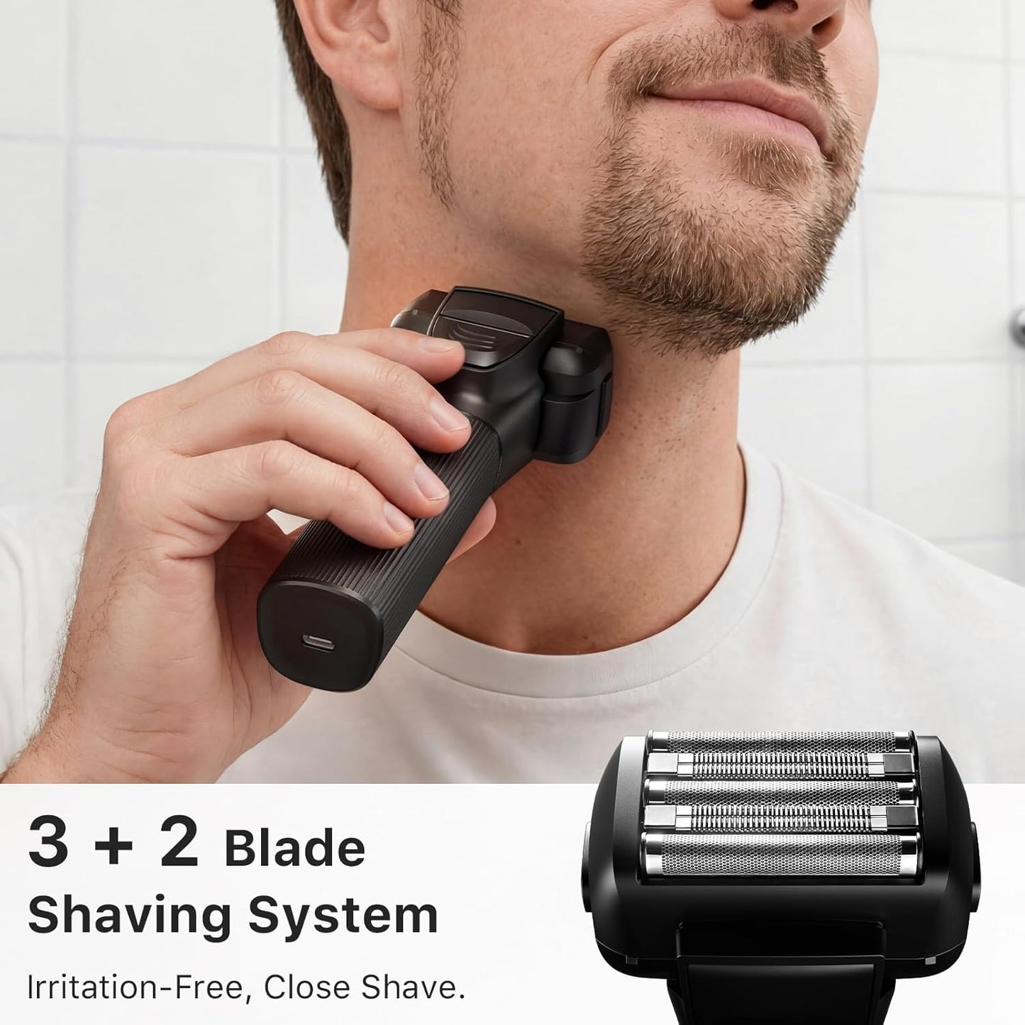 Trimcoo Electric Shaver for Men - 5-Blade Foil Razor Kit | Gentle on Sensitive Skin, USB-C Charging, 180min Runtime, IPX7 Wet/Dry Use