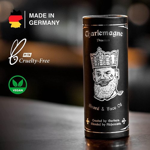 Charlemagne Beard Oil - 30ml Vegan Men's Grooming Oil | Leather Scented for Enhanced Beard Growth - Made in Germany