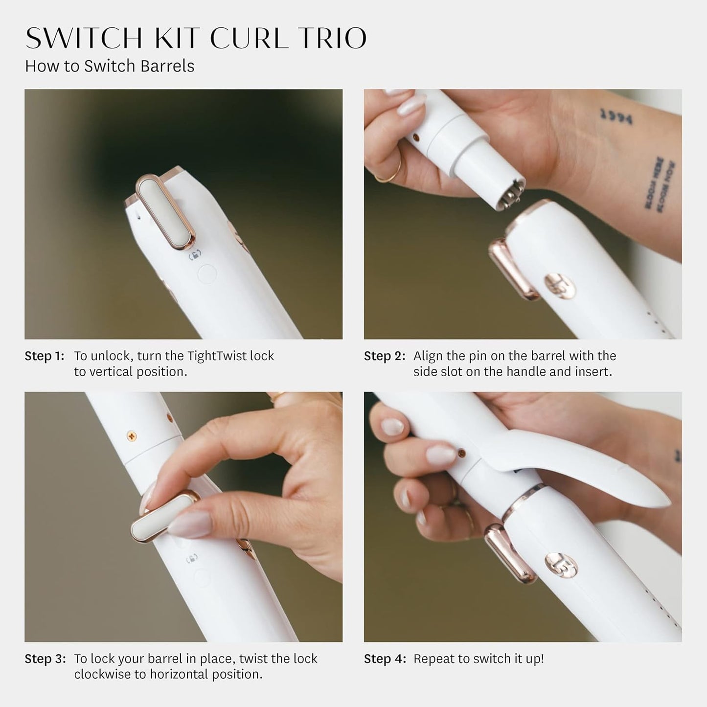 T3 Professional Ionic Curling Iron Switch Kit - 3 Interchangeable Barrels, 9 Heat Settings | White/Rose Gold