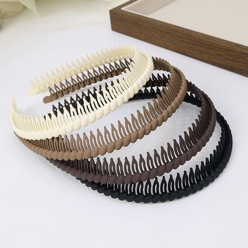Jaczora Plastic Comb Headbands with Teeth for Women, Non-Slip Comfort Hair Bands, Black Brown Beige White, 4 Pack Hair Accessories