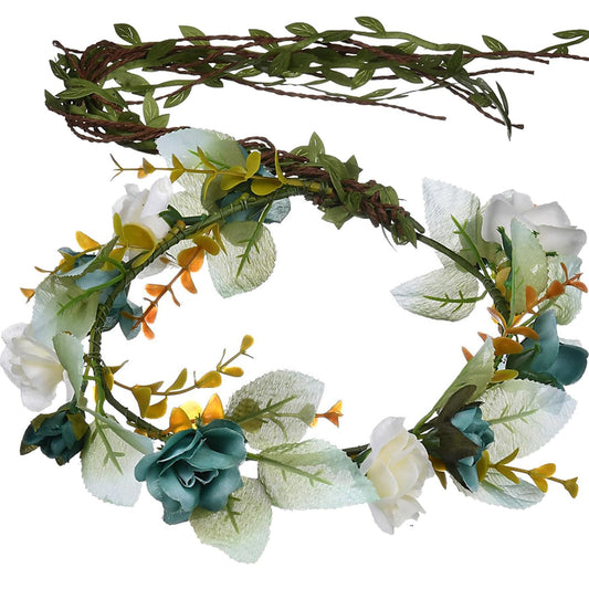 YnimioAOX Handmade Adjustable Flower Wreath Headband Halo Floral Crown Garland Headpiece,D13-blackish green