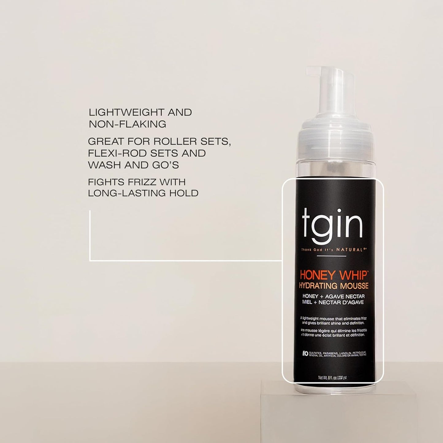 TGIN Honey Whip Hydrating Mousse - Nourishing Formula for Natural, Curly, and Dry Hair | 8 Oz