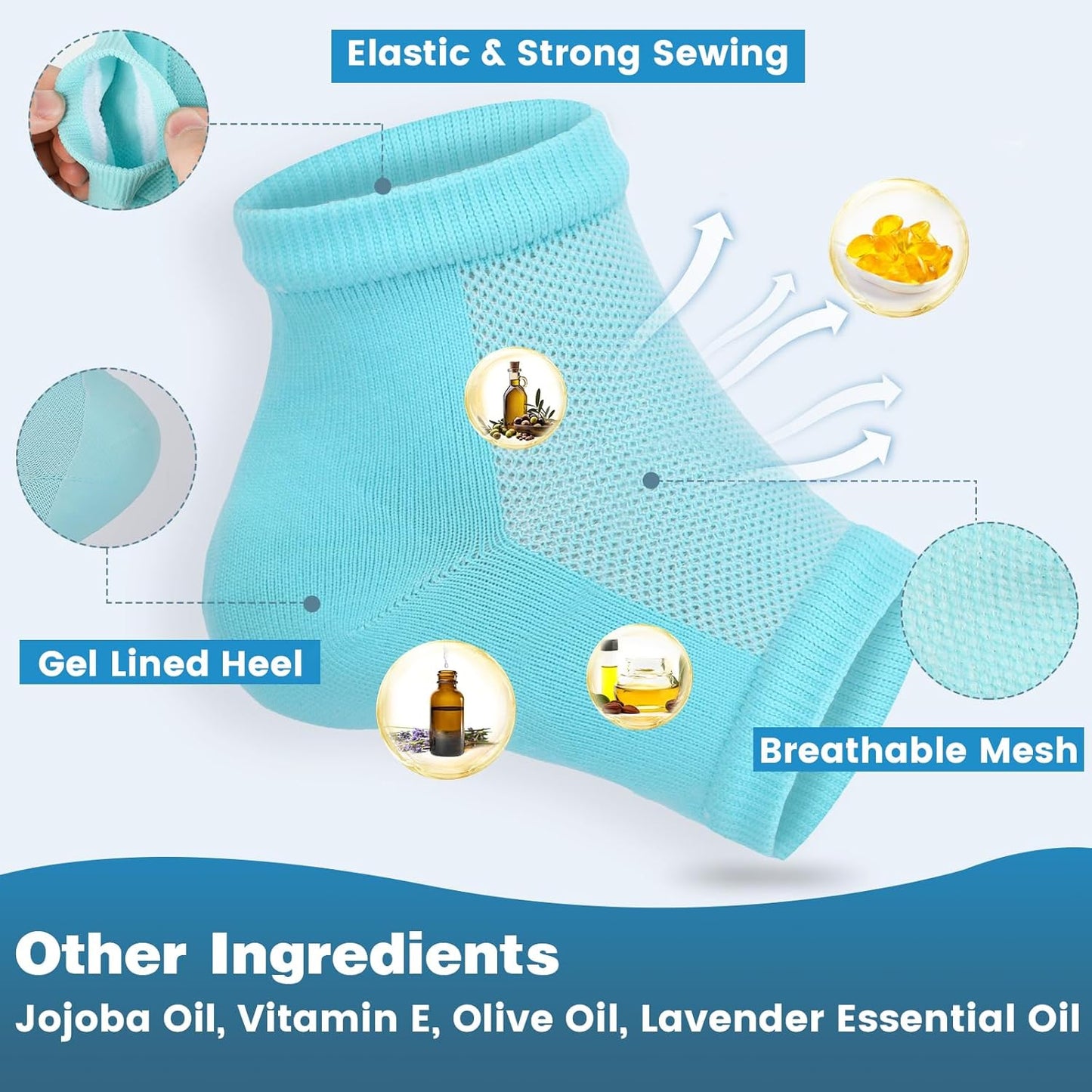 TEAWOO Moisturizing Heel Socks - 6 Pairs of Toeless Gel Socks for Hydrated, Soft Feet