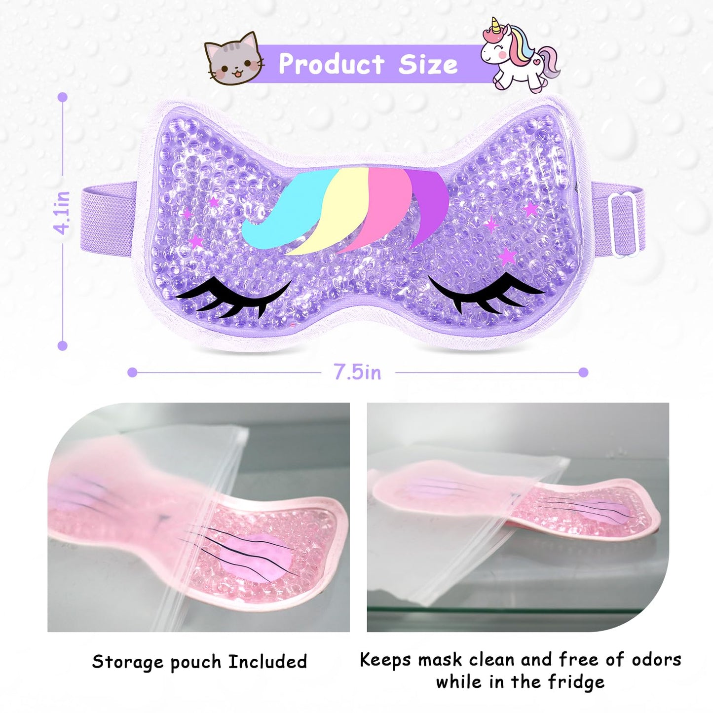 CONBELLA 2PCS Adorable Cooling Eye Mask Gel Eye Mask, Reusable Hot Cold Therapy Cold Eye mask for Post Surgery, Puffiness, Dark Circles, Eye Bags, Dry Eyes, Migraines with Soft Plush Backing