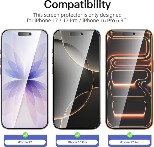 NEW'C iPhone 17 & 16 Pro Screen Protector - 3 Pack, Enhanced Tempered Glass, Case Friendly, Easy Install