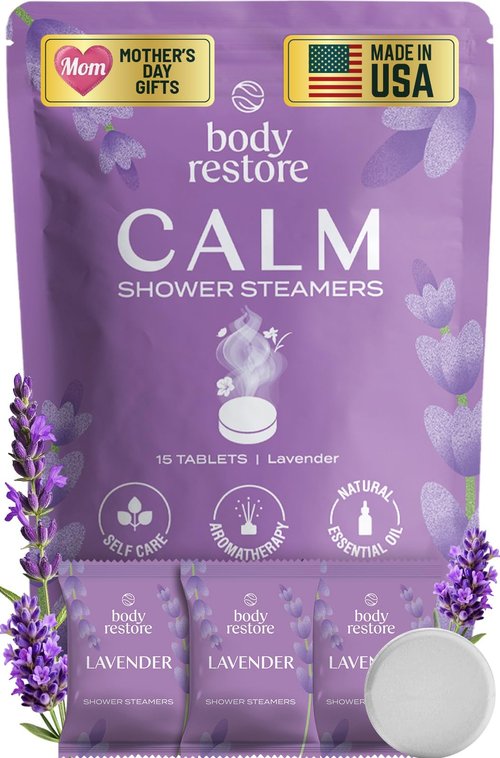 Body Restore Shower Steamers Aromatherapy 15 Pack – Mothers Day Gifts for Mom, Spa Gifts for Women, Relaxation Stress Relief Self Care – Premium Lavender Essential Oil Tablets